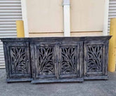 Handmade Indian Furniture Solid Hard Wood 4 Door Cabinet Sideboard Black 212x48.5x90.5Cm